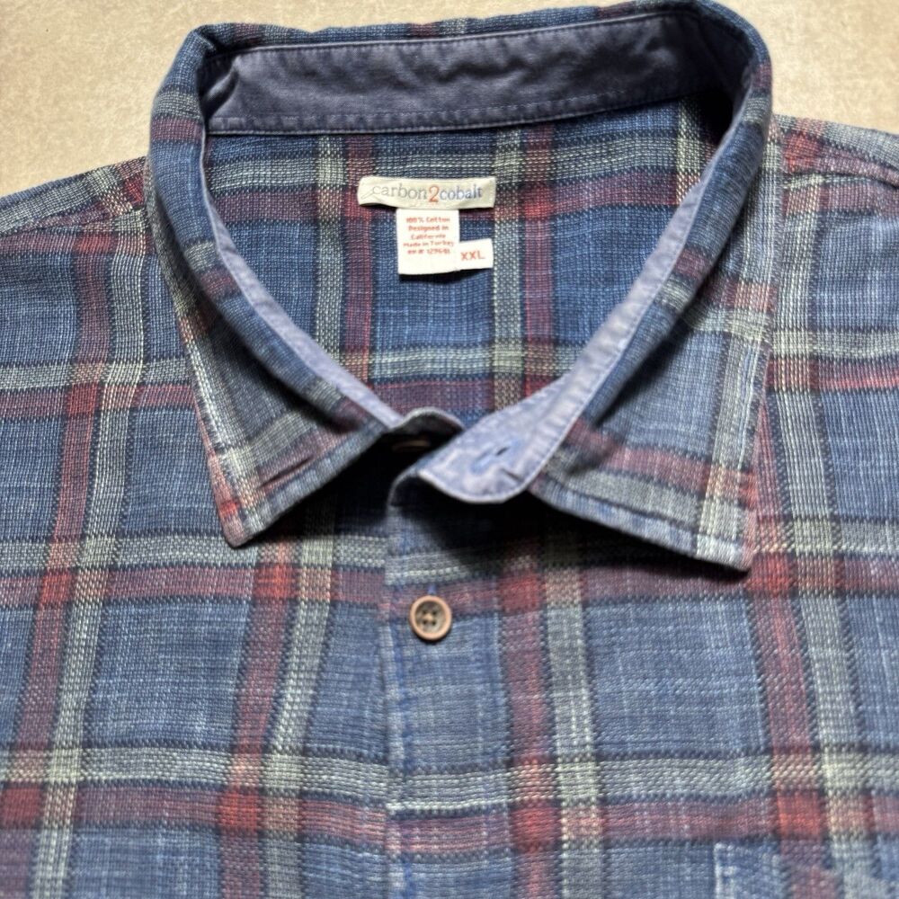 Carbon 2 Cobalt Men’s XL Outdoors Casual Blue Plaid Short Sleeve Button Up Shirt